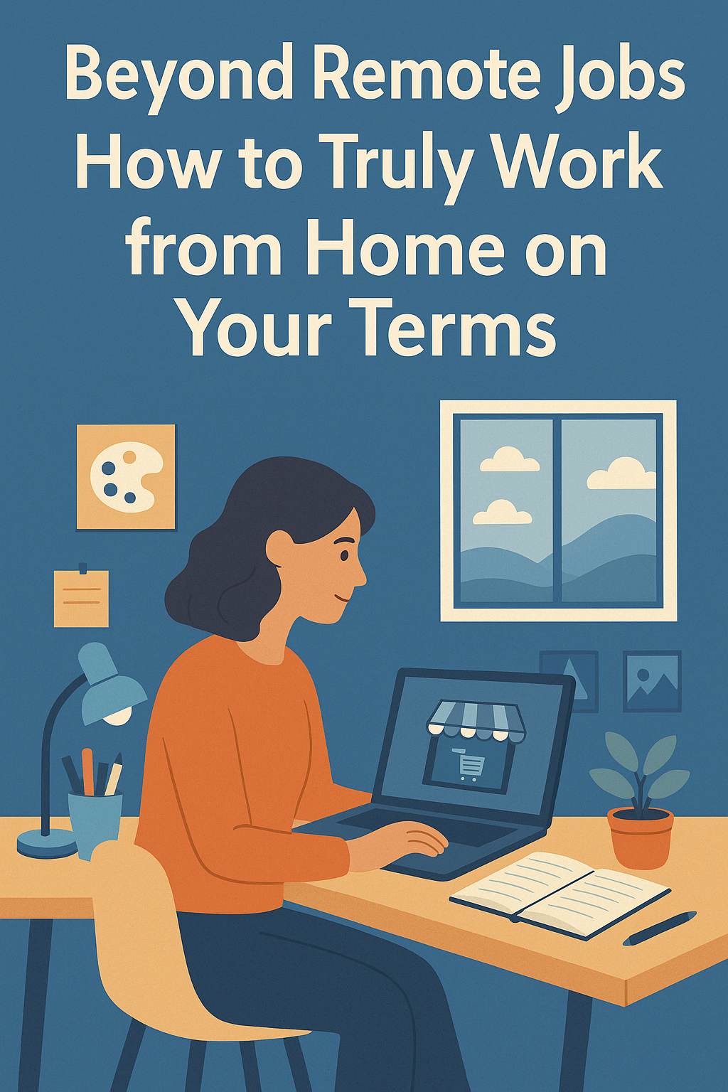 A focused person working from a home desk with a laptop and notebook, symbolizing independent, home-based digital entrepreneurship.